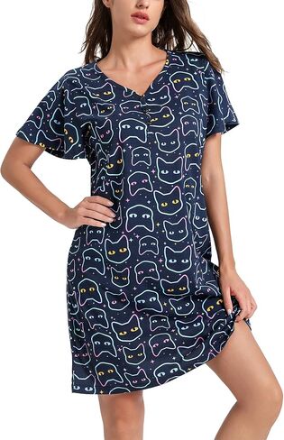 ENJOYNIGHT Womens Cotton Nightgown Nightshirt Button Down Sleep Shirt in Saudi Arabia