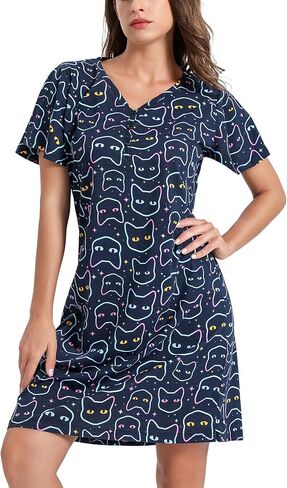 ENJOYNIGHT Womens Cotton Nightgown Nightshirt Button Down Sleep Shirt in Saudi Arabia