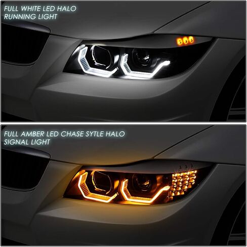 DNA MOTORING HL-3D-E9005-BK-MQ ثنائي 3D هالو كهرماني LED مصباح أمامي لجهاز عرض إشارة عالية منخفضة الشعاع متوافق مع 05-08 323i/325i/325xi/328i/328xi/330i/330xi/335i/335xi سيارة سيدان ذات 4 أبواب in Saudi Arabia
