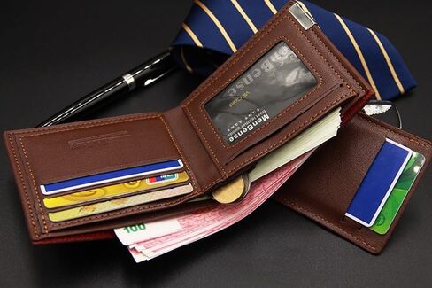 Classic Vintage Bi-Fold Leather Men's Wallet (Light Coffee) in Saudi Arabia