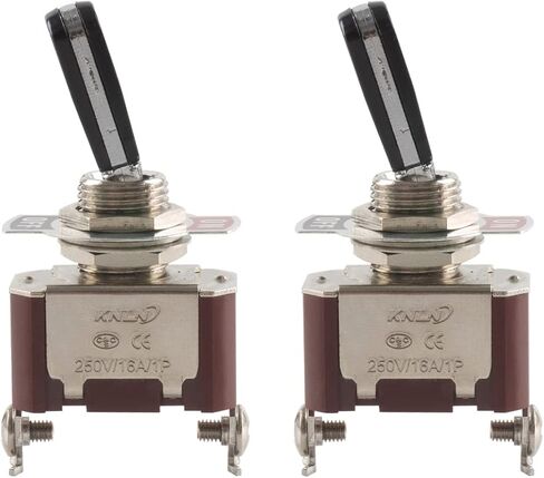 Paialu 2 قطعة مفتاح تبديل الروك شديد التحمل، 16A 250V SPDT 2 موضع 2 دبوس تشغيل/إيقاف تبديل مع مقبض أسود مقاوم للاهتراء من البولي كربونات - سطح بلاستيكي معدني من الفولاذ المقاوم للصدأ in Kuwait