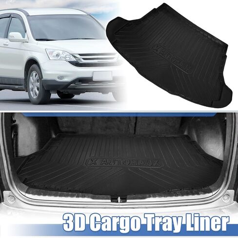 X AUTOHAUX سجادة صندوق السيارة لسيارة Honda CRV 2007-2011 بطانة البضائع الخلفية تناسب حسب الطلب TPE سجادة أرضية صندوق السيارة مقاومة للماء، سجادة ثلاثية الأبعاد بحافة مرتفعة خلفية للشحن باللون الأسود in Saudi Arabia