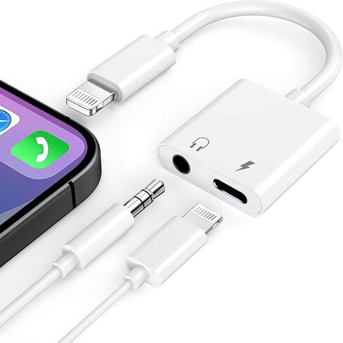 محول سماعة رأس لجهاز iPhone، مقسم سماعة رأس 2 في 1، دونجل لجهاز iPhone مع مقبس صوت AUX مقاس 3.5 مم ومنفذ شحن 60 وات متوافق مع سلسلة iPhone. in Kuwait