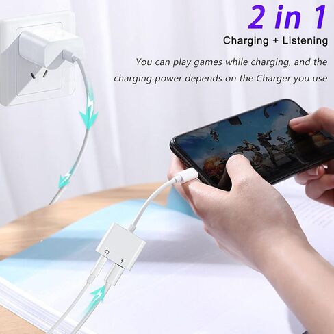 محول سماعة رأس لجهاز iPhone، مقسم سماعة رأس 2 في 1، دونجل لجهاز iPhone مع مقبس صوت AUX مقاس 3.5 مم ومنفذ شحن 60 وات متوافق مع سلسلة iPhone. in Kuwait
