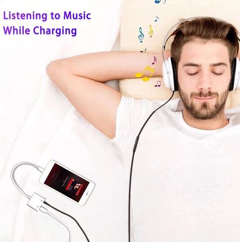 محول سماعة رأس لجهاز iPhone، مقسم سماعة رأس 2 في 1، دونجل لجهاز iPhone مع مقبس صوت AUX مقاس 3.5 مم ومنفذ شحن 60 وات متوافق مع سلسلة iPhone. in Kuwait