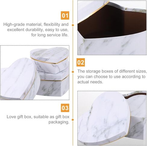 Nesting Boxes with Lids Black : Set of 3 Marble Heart Shaped Flower Boxes for Arrangements Valentine Hearts Treat Box for Valentines Day Wedding Party Present in Saudi Arabia