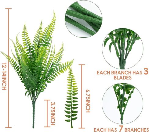 40 حزمة من سيقان السرخس الاصطناعية - سرخس بوسطن، مقاومة للأشعة فوق البنفسجية في الهواء الطلق ولا تتلاشى، مناسبة لحديقة المنزل، وصندوق النوافذ، وطاولة الشرفة الأمامية وديكورات الشرفة في الهواء الطلق in Kuwait