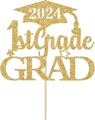 غلاف كعكة التخرج من الدرجة الأولى الذهبية اللامعة، ديكور التخرج الأول، 2024 ديكورات من الدرجة الأولى، ديكورات حفلات التخرج لمرحلة ما قبل المدرسة/رياض الأطفال in Kuwait