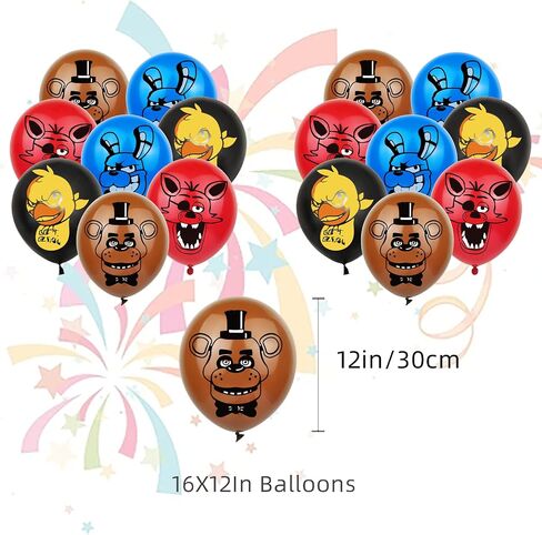FNAF Birthday Party Supplies, FNAF Birthday Party Decorations Includes Banner - Cake Topper - 24 Cupcake Toppers - 16 Balloons in Saudi Arabia