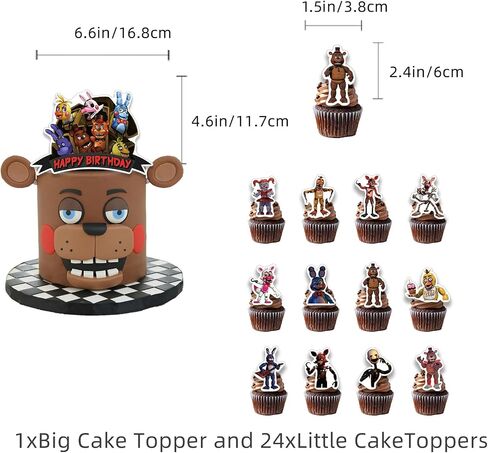 FNAF Birthday Party Supplies, FNAF Birthday Party Decorations Includes Banner - Cake Topper - 24 Cupcake Toppers - 16 Balloons in Saudi Arabia