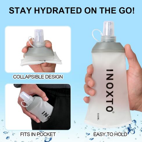 INOXTO Soft Flask,Collapsible Soft Water Bottles for Hydration Vests and Running Packs, Soft Flask Running Bottles for Hiking Cycling(250/500 ml) (2 PCS SMALL) in Kuwait