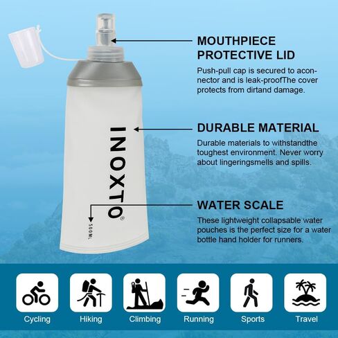 INOXTO Soft Flask,Collapsible Soft Water Bottles for Hydration Vests and Running Packs, Soft Flask Running Bottles for Hiking Cycling(250/500 ml) (2 PCS SMALL) in Kuwait