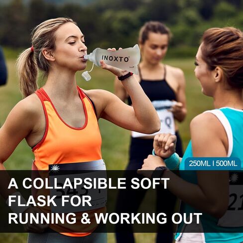 INOXTO Soft Flask,Collapsible Soft Water Bottles for Hydration Vests and Running Packs, Soft Flask Running Bottles for Hiking Cycling(250/500 ml) (2 PCS SMALL) in Kuwait