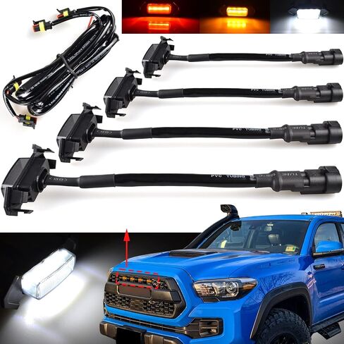 مصابيح الشواية الأمامية لمصباح شبكة تاكوما TRD Pro - إضاءة LED كهرمانية مع عدسة مدخنة، مجموعة شبكات تاكوما 2005-2011 و2016-2019 in Kuwait
