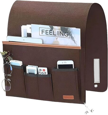 منظم مسند ذراع الأريكة، حامل جهاز التحكم عن بعد للأريكة القابلة للاستلقاء، حقيبة تخزين بجيب جانبي للأريكة وكرسي بذراعين مع 5 جيوب للمجلات والكمبيوتر اللوحي والهاتف والنظارات in Kuwait