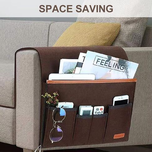 منظم مسند ذراع الأريكة، حامل جهاز التحكم عن بعد للأريكة القابلة للاستلقاء، حقيبة تخزين بجيب جانبي للأريكة وكرسي بذراعين مع 5 جيوب للمجلات والكمبيوتر اللوحي والهاتف والنظارات in Kuwait