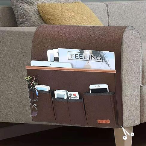 منظم مسند ذراع الأريكة، حامل جهاز التحكم عن بعد للأريكة القابلة للاستلقاء، حقيبة تخزين بجيب جانبي للأريكة وكرسي بذراعين مع 5 جيوب للمجلات والكمبيوتر اللوحي والهاتف والنظارات in Kuwait