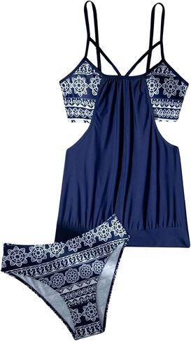 WDIRARA Women's 2 Piece Tankini Swimsuits Geometric Cut Out Spaghetti Strap Beach Bathing Suit in Saudi Arabia