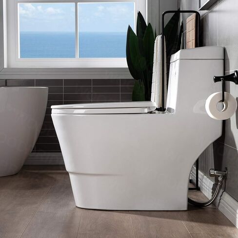 WOODBRIDGE One Piece Toilet with Soft Closing Seat, Chair Height, 1.28 GPF Dual, Water Sensed, 1000 Gram MaP Flushing Score Toilet with Chrome Button T0001-CH, White in Saudi Arabia