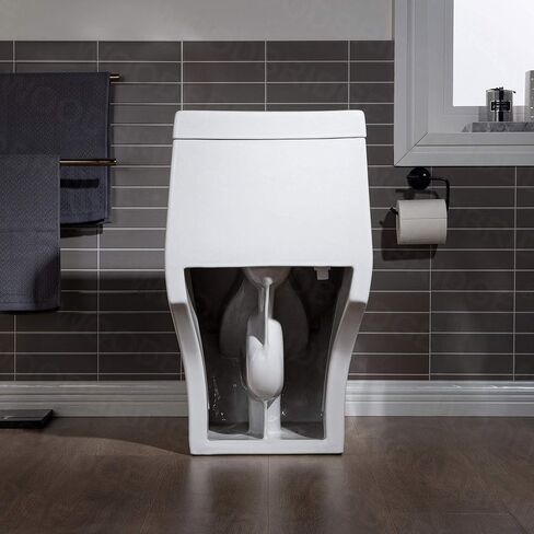 WOODBRIDGE One Piece Toilet with Soft Closing Seat, Chair Height, 1.28 GPF Dual, Water Sensed, 1000 Gram MaP Flushing Score Toilet with Chrome Button T0001-CH, White in Saudi Arabia