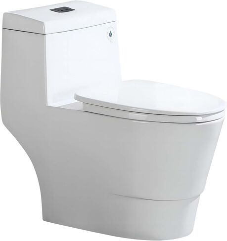 WOODBRIDGE One Piece Toilet with Soft Closing Seat, Chair Height, 1.28 GPF Dual, Water Sensed, 1000 Gram MaP Flushing Score Toilet with Chrome Button T0001-CH, White in Saudi Arabia