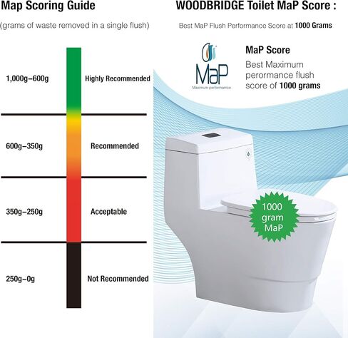 WOODBRIDGE One Piece Toilet with Soft Closing Seat, Chair Height, 1.28 GPF Dual, Water Sensed, 1000 Gram MaP Flushing Score Toilet with Chrome Button T0001-CH, White in Saudi Arabia
