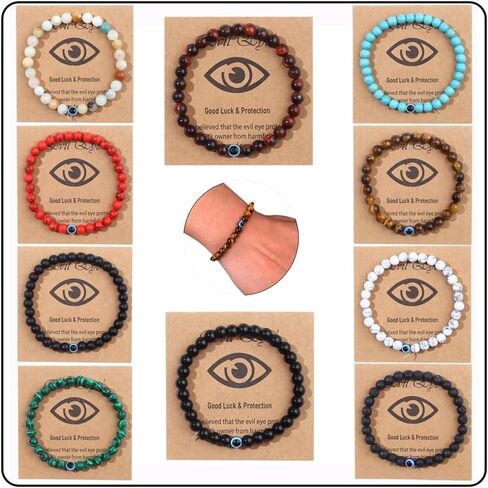 1-10PCS Blue Evil Eye Bracelet for Men Women Elastic 6MM Natural Stone Beaded Lucky Bracelets Stretch Protection Blessing Bracelets Jewelry Gift in Saudi Arabia