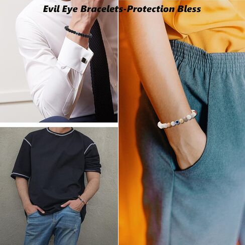 1-10PCS Blue Evil Eye Bracelet for Men Women Elastic 6MM Natural Stone Beaded Lucky Bracelets Stretch Protection Blessing Bracelets Jewelry Gift in Saudi Arabia