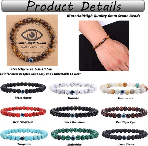 1-10PCS Blue Evil Eye Bracelet for Men Women Elastic 6MM Natural Stone Beaded Lucky Bracelets Stretch Protection Blessing Bracelets Jewelry Gift in Saudi Arabia