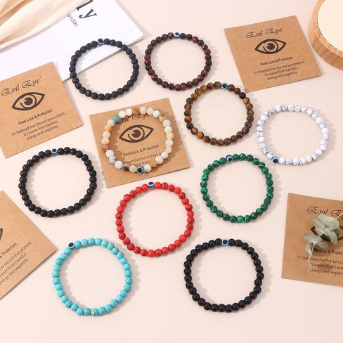 1-10PCS Blue Evil Eye Bracelet for Men Women Elastic 6MM Natural Stone Beaded Lucky Bracelets Stretch Protection Blessing Bracelets Jewelry Gift in Saudi Arabia