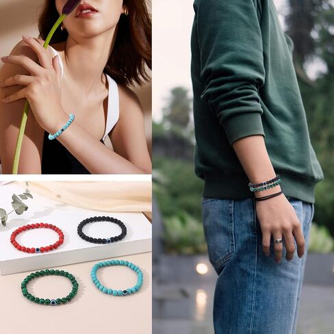 1-10PCS Blue Evil Eye Bracelet for Men Women Elastic 6MM Natural Stone Beaded Lucky Bracelets Stretch Protection Blessing Bracelets Jewelry Gift in Saudi Arabia