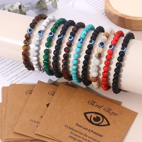 1-10PCS Blue Evil Eye Bracelet for Men Women Elastic 6MM Natural Stone Beaded Lucky Bracelets Stretch Protection Blessing Bracelets Jewelry Gift in Saudi Arabia