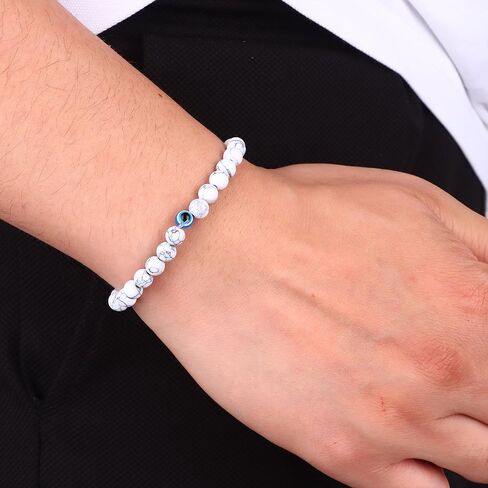 1-10 قطعة سوار عين الشر الأزرق للرجال والنساء مطاطا 6 مللي متر الحجر الطبيعي مطرز أساور محظوظ تمتد حماية نعمة أساور مجوهرات هدية in Kuwait