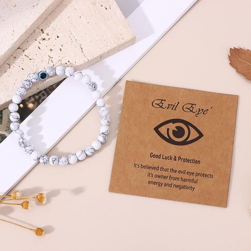 1-10 قطعة سوار عين الشر الأزرق للرجال والنساء مطاطا 6 مللي متر الحجر الطبيعي مطرز أساور محظوظ تمتد حماية نعمة أساور مجوهرات هدية in Kuwait