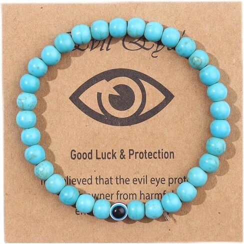 1-10PCS Blue Evil Eye Bracelet for Men Women Elastic 6MM Natural Stone Beaded Lucky Bracelets Stretch Protection Blessing Bracelets Jewelry Gift in Saudi Arabia