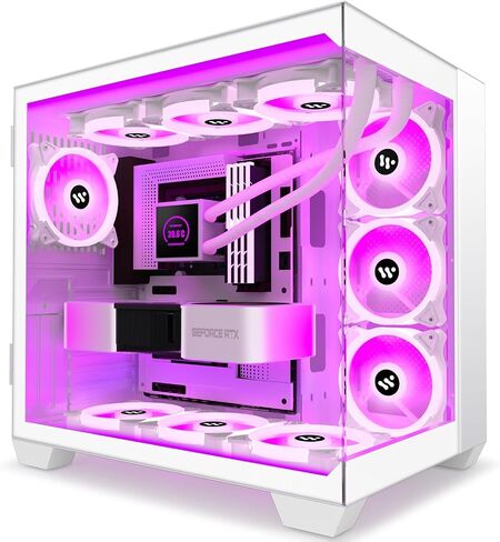 ATX PC CASE,Mid Tower Computer Case with Full View Dual Tempered Glass, Gaming PC Case（Fans are not Included） (590-white) in Saudi Arabia
