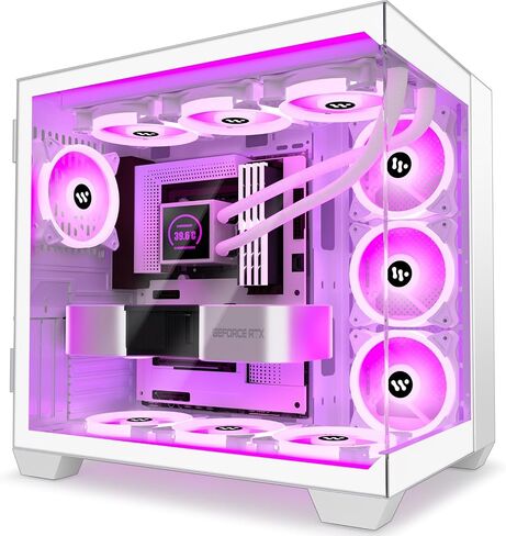 ATX PC CASE,Mid Tower Computer Case with Full View Dual Tempered Glass, Gaming PC Case（Fans are not Included） (590-white) in Saudi Arabia