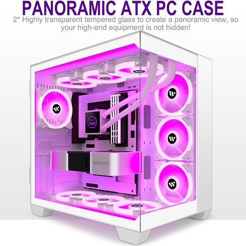 ATX PC CASE,Mid Tower Computer Case with Full View Dual Tempered Glass, Gaming PC Case（Fans are not Included） (590-white) in Saudi Arabia
