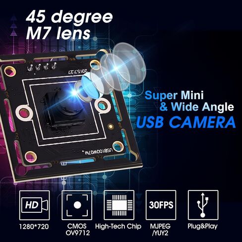 ELP 720P كاميرا USB لوحة كاميرا ويب مدمجة صغيرة جدًا مع عدسة 45 درجة M7 ميجابيكسل HD OV9712 وحدة كاميرا USB لأجهزة الكمبيوتر المحمول USB2.0 UVC وحدة كاميرا فيديو PC، مع كابل 3.3 قدم/1 متر للكمبيوتر in Saudi Arabia