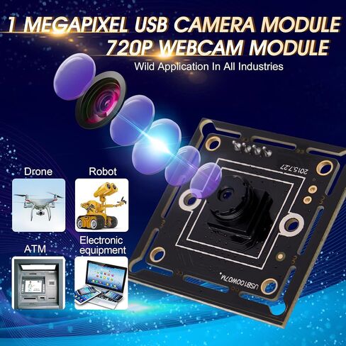 ELP 720P كاميرا USB لوحة كاميرا ويب مدمجة صغيرة جدًا مع عدسة 45 درجة M7 ميجابيكسل HD OV9712 وحدة كاميرا USB لأجهزة الكمبيوتر المحمول USB2.0 UVC وحدة كاميرا فيديو PC، مع كابل 3.3 قدم/1 متر للكمبيوتر in Saudi Arabia