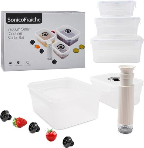 Vacuum Sealer Machine Starter Set with Auto electric Battery Sealer, Vacuum Glass Food Containers For Food Storage, Seal a Meal Vacuum Sealer Machine Wine Vacuum Stopper Sous Vide Bags in Saudi Arabia
