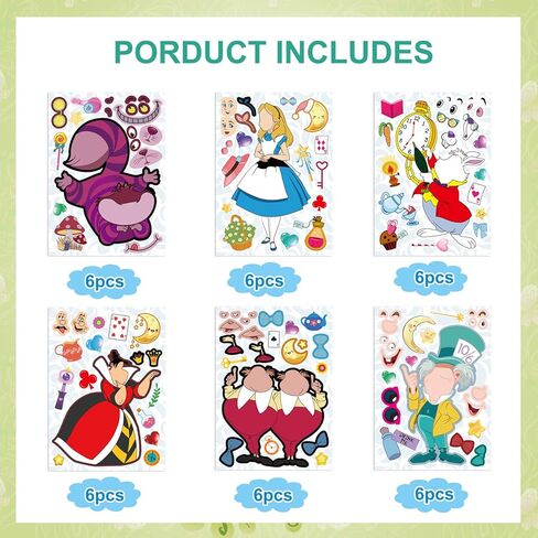 36Pcs Make Your Own Alice in Wonderland Toys Stickers Sheet,Princess Birthday Decorations for Alice in Wonderland Birthday Party Supplies in Kuwait