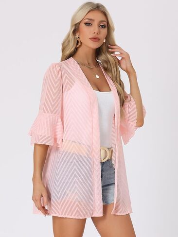 Allegra K Women's Swiss Dots Short Bell Sleeves Summer Beach Cover Up Cardigan in Saudi Arabia