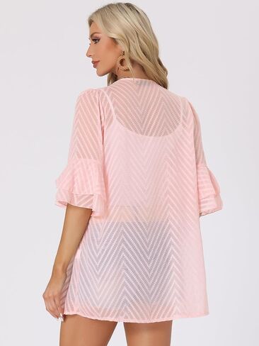 Allegra K Women's Swiss Dots Short Bell Sleeves Summer Beach Cover Up Cardigan in Saudi Arabia