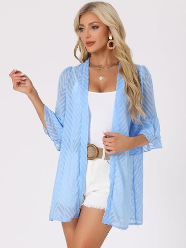 Allegra K Women's Swiss Dots Short Bell Sleeves Summer Beach Cover Up Cardigan in Saudi Arabia