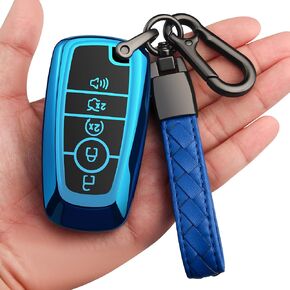 Sindeda لغطاء Ford Key Fob مع سلسلة مفاتيح، غطاء حماية كامل من مادة TPU الناعمة الممتازة متوافق مع Ford Explorer Mustang Fusion Escape F150 F250 F350 F450 F550 Edge-Silver