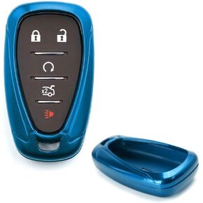 iJDMTOY Compatible with Chevy 2016-up Camaro Malibu Cruze Spark Volt, 2017-up Bolt Sonic Trax, Black Finish Carbon Fiber Pattern Hard Plastic Shell Keyfob Protective Case & Keychain