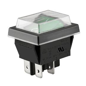 Rocker Switch ON-Off DPST 4 Terminals Green Light 16A 250VAC with Waterproof Cover