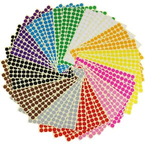 3/8" Round Dot Stickers Color Coding Labels, 12 Different Assorted Colors, 36 Sheets, 5940 Dots in Total