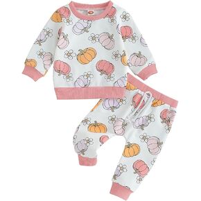 3Pcs Halloween Outfit Infant Baby Girl Short Sleeve Romper Flared Pants Headband Pumpkin Clothes Set